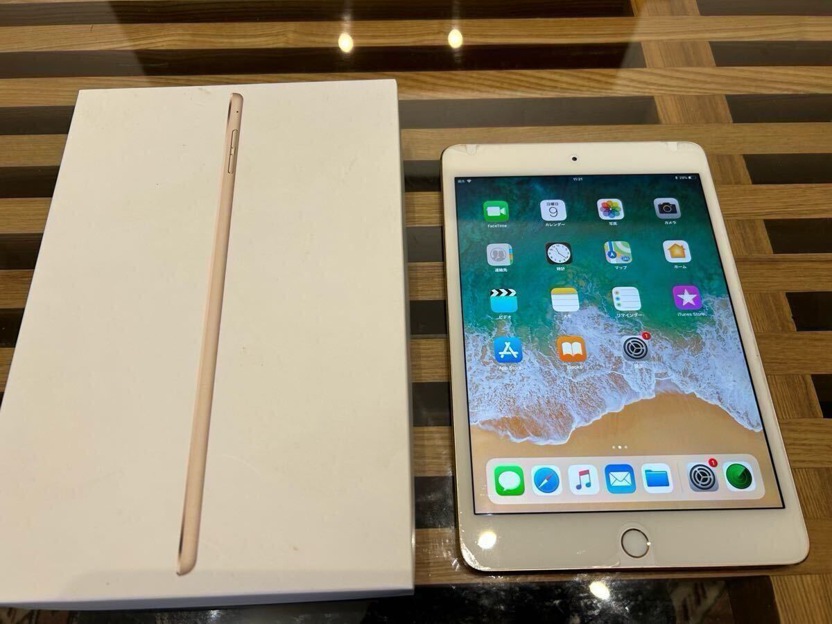 【美品】箱付き iPad mini 4 第四世代 16GB ゴールド 白ロム 利用制限◯ Apple Wi-Fi+Cellular A1550拍卖