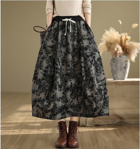 ロングスカート シンプル カジュアル かわいい お出かけ レディース 2XL ブラック拍卖