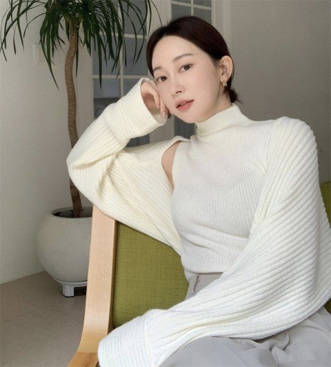 ニット カーディガン+ハイネックタンクトップ セット フリー アプリコットホワイト拍卖