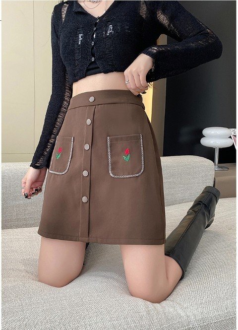 【大きいサイズL-4XL】ファッションミニスカートブラック/ブラウン2色展開 XXL ブラック拍卖