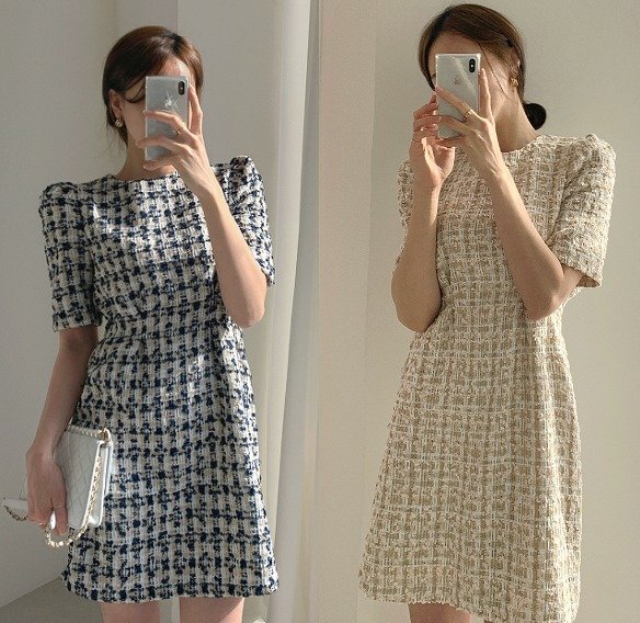 ミニワンピース ショートワンピース 半袖 チェック柄 お出かけ かわいい フェミニン M ベージュ拍卖