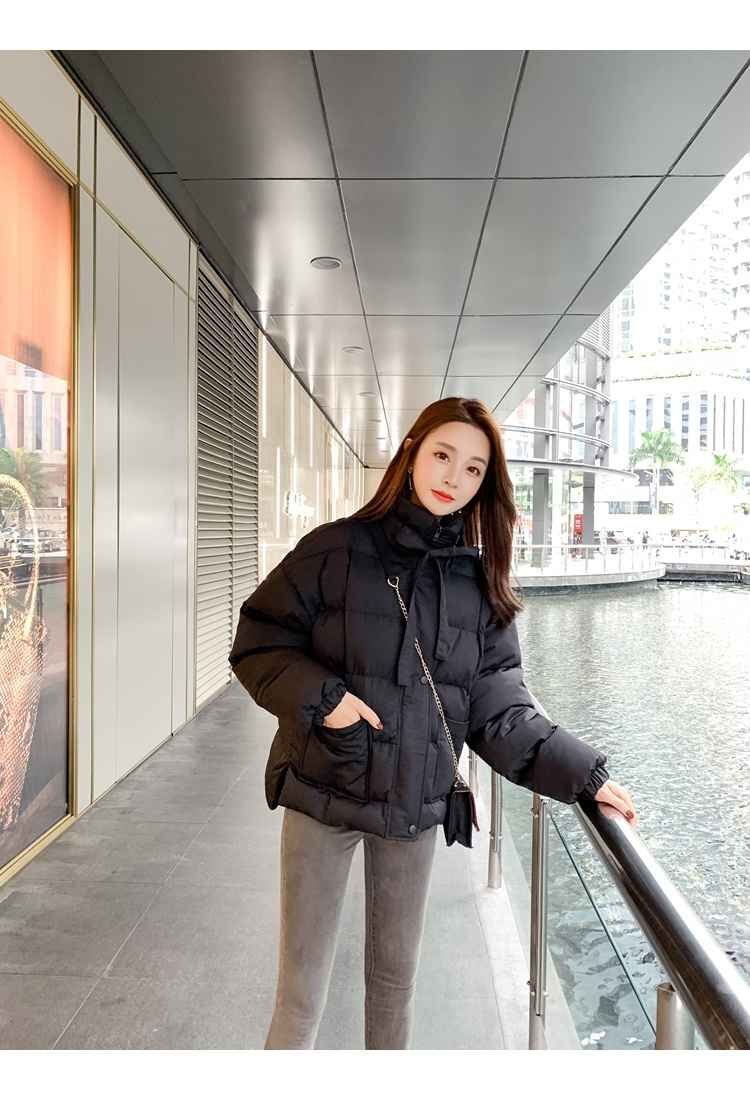 リボン 大ポケット ショート丈 暖かい 厚手 コットン コート ダウンジャケット M ブラック拍卖
