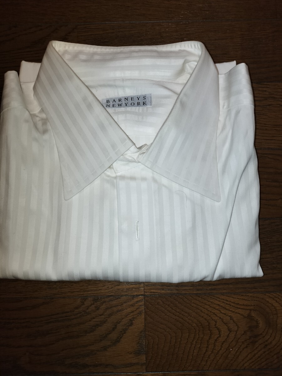 バーニーズニューヨーク barneys new york 長袖シャツ ストライプ 白無地 白シャツ 日本製 格安! XL 45/86 ワイシャツ ドレスシャツ拍卖