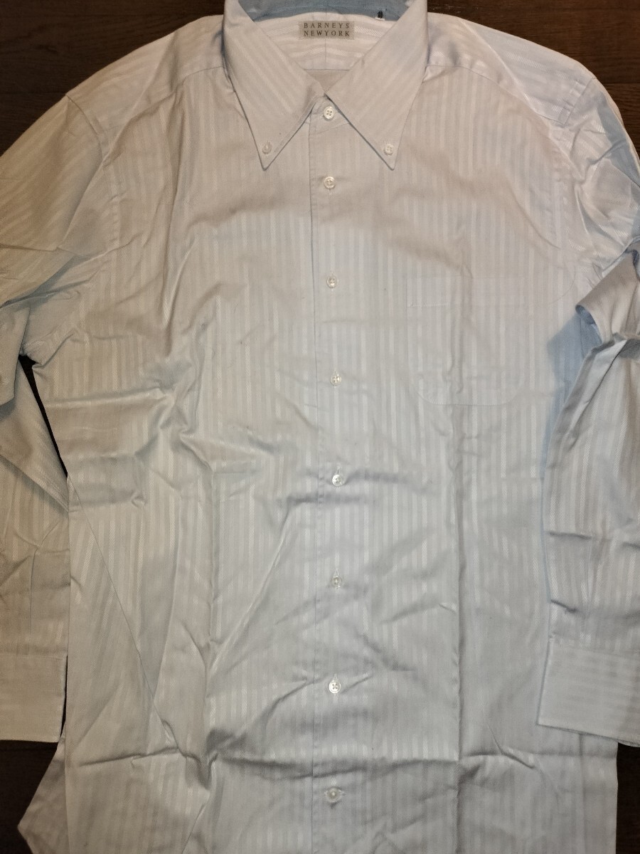 バーニーズニューヨーク barneys new york 長袖シャツ ストライプ サックスブルー ボタンダウン 日本製 格安! XL 43/89拍卖