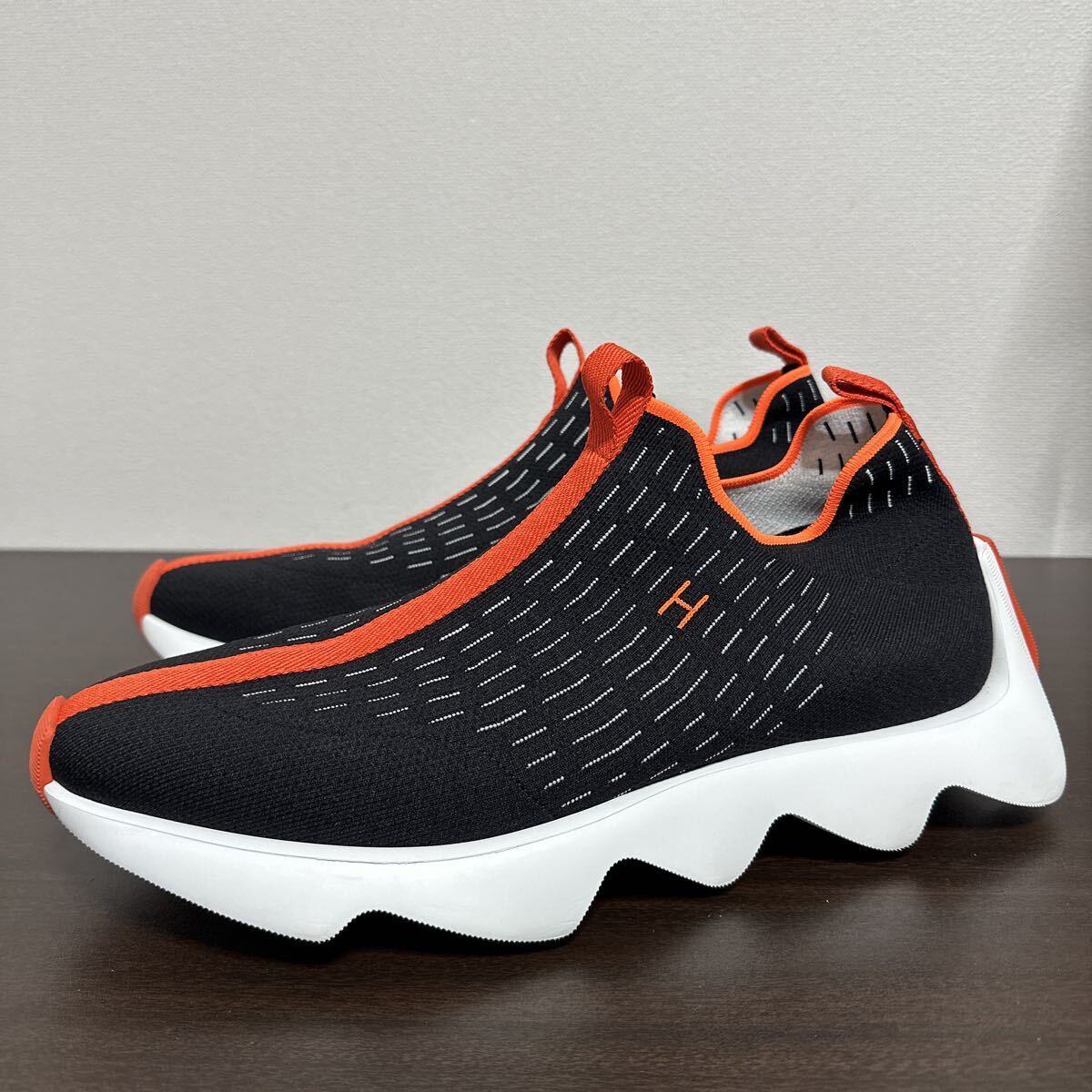 【未使用に近い】HERMES エルメス Hロゴ エクレール ニット スニーカー size 44 ブラック メンズ拍卖