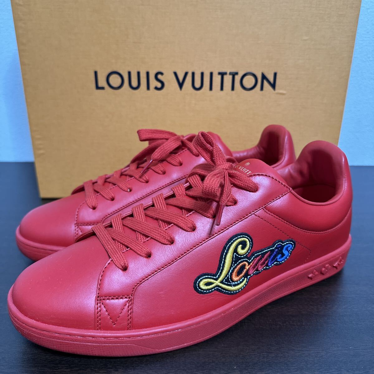 【未使用品】LOUIS VUITTON ルイヴィトン ルクセンブルクライン レザー スニーカー size 7 レッド拍卖