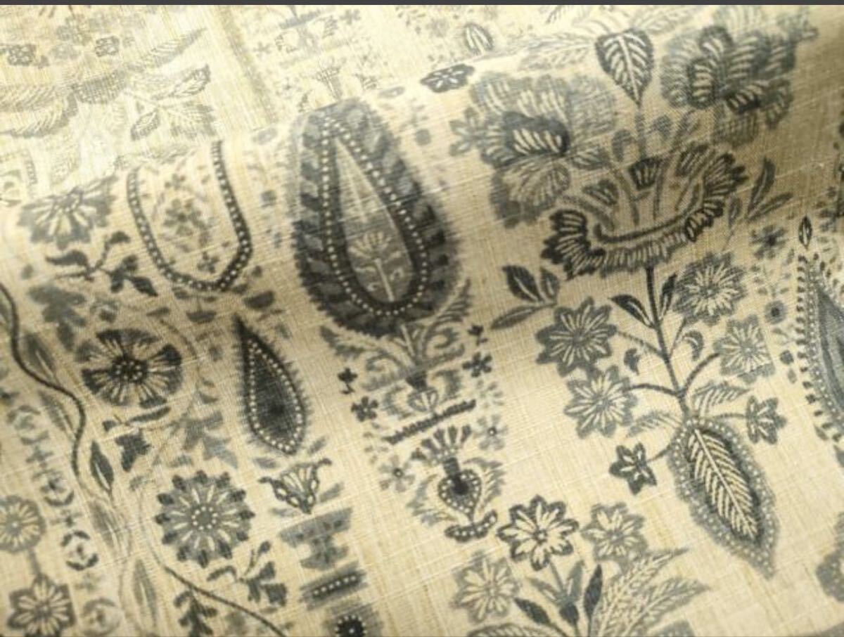 訪問着 紬地 花唐草文 正絹 広衿 クリーム色 身丈158cm 裄丈65cm 袖丈50.5cm 紬地の訪問着 着物 中古拍卖