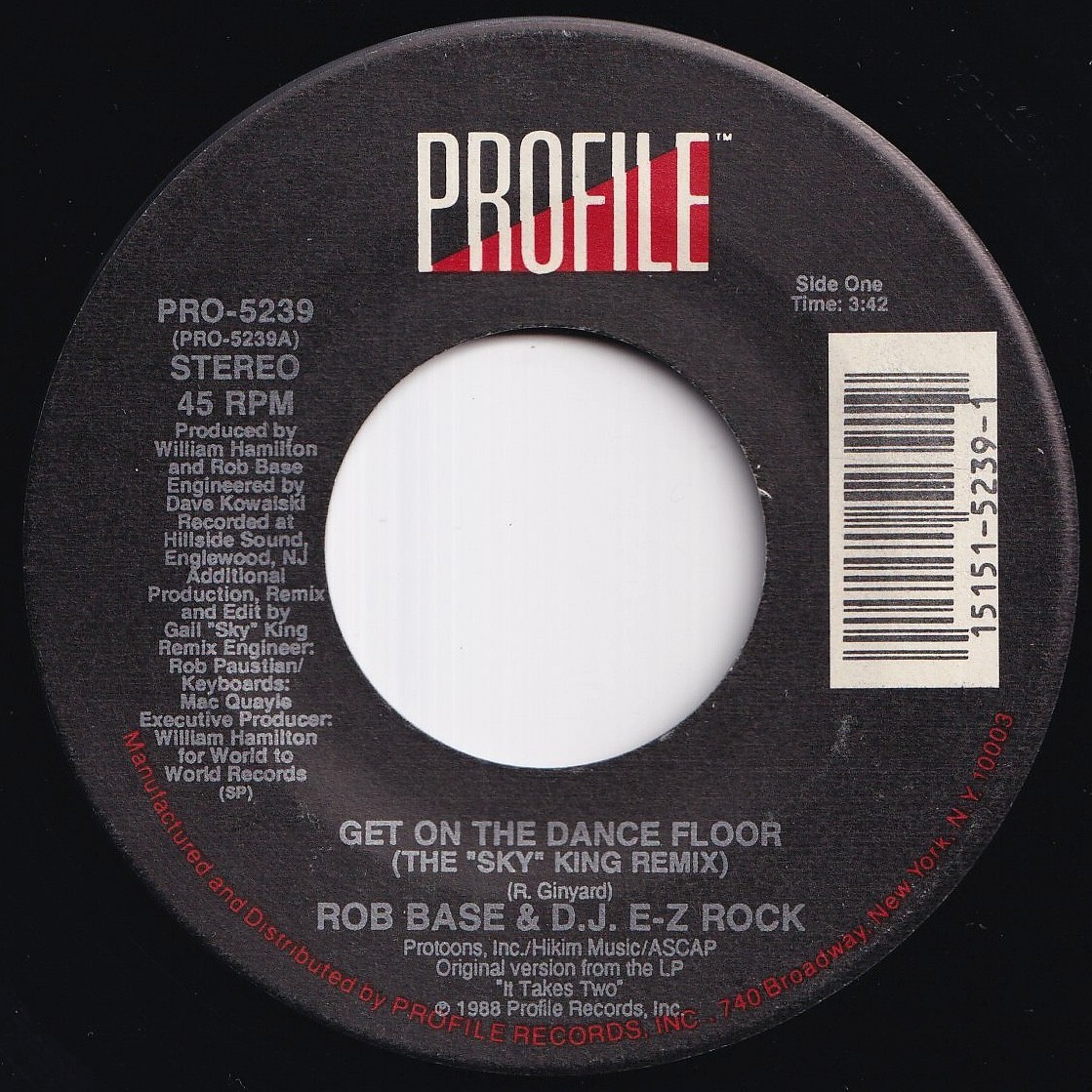 Rob Base & D.J. E-Z Rock Get On The Dance Floor / Keep It Going Now Profile US PRO-5239 212925 HIP HOP R&B レコード 7インチ 45拍卖