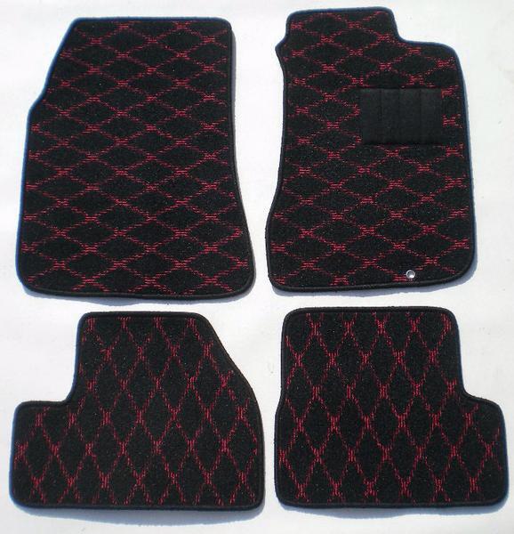 日産 シルビア S13.14.15系 専用 フロアマット ダイヤ柄 黒×赤拍卖