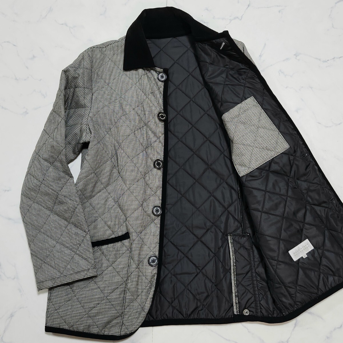 千鳥格子柄☆マッキントッシュフィロソフィー キルティングコート 中綿 ジャケット ウール グレー ビジネス ロゴボタン M 38 MACKINTOSH拍卖