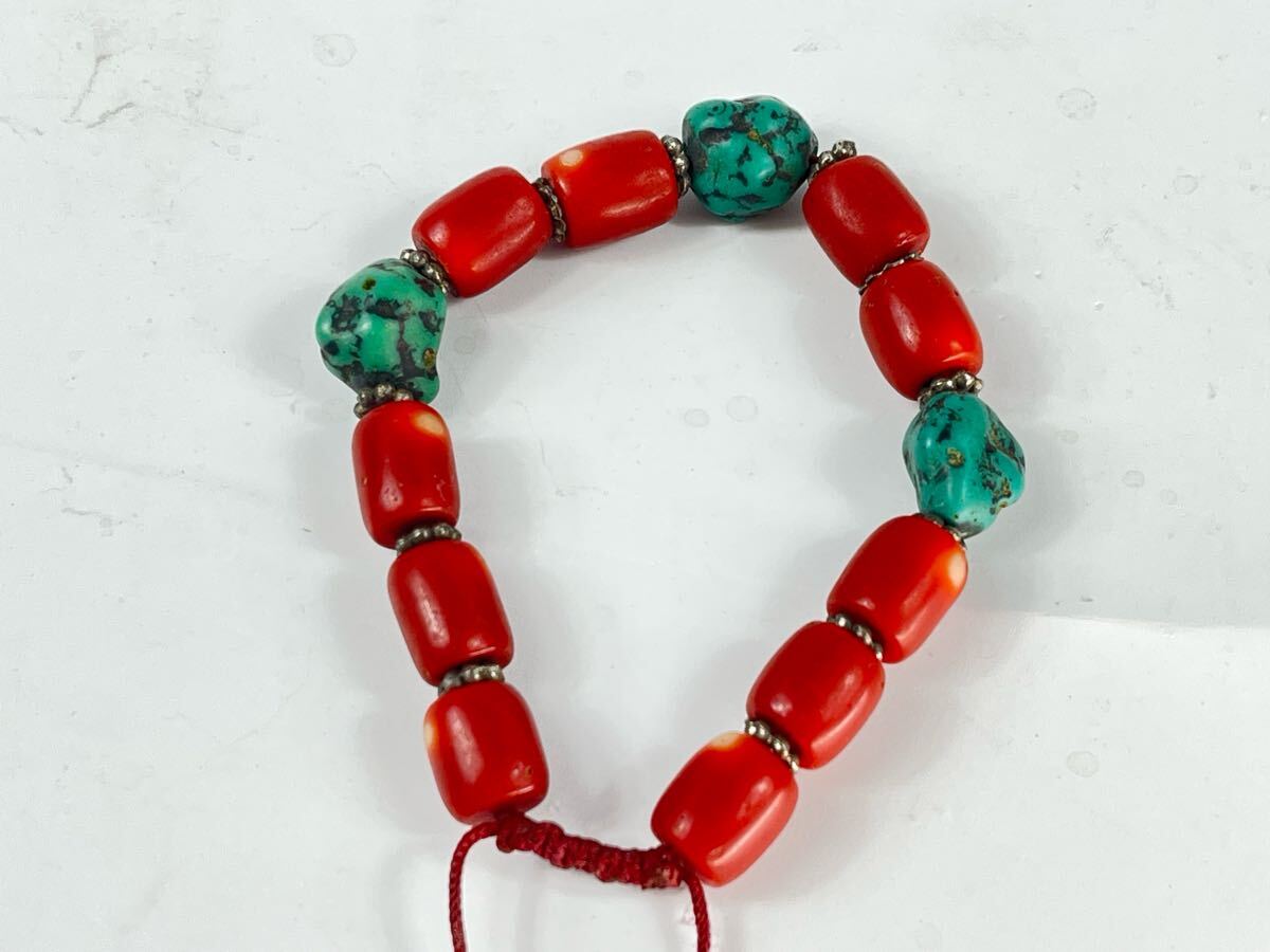 ブレスレット 腕輪 珊瑚 トルコ石 ターコイズ 赤サンゴ 昭和レトロ 時代物【博圓】重20g拍卖
