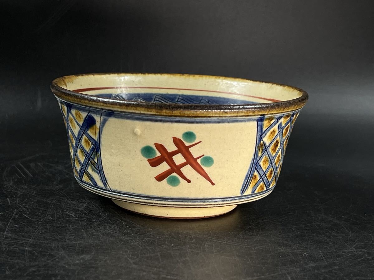 琉球 壺屋焼 茶碗 赤絵 色絵 やちむん 茶道具 沖縄民藝【博圓】径11cm拍卖