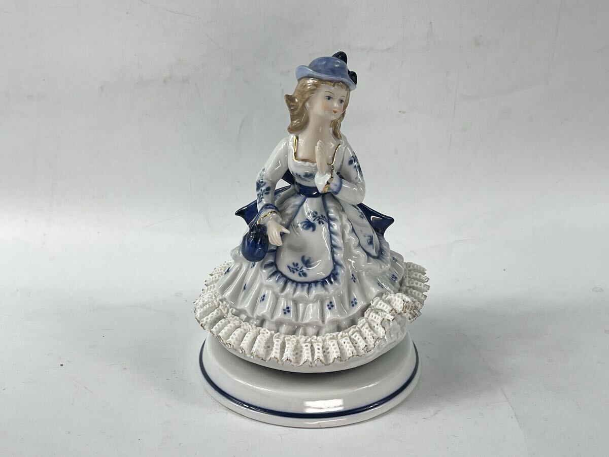 陶器人形 オルゴール 置物 Demain ドマン 貴婦人 人形 アンティーク インテリア 【博圓】高16cm拍卖