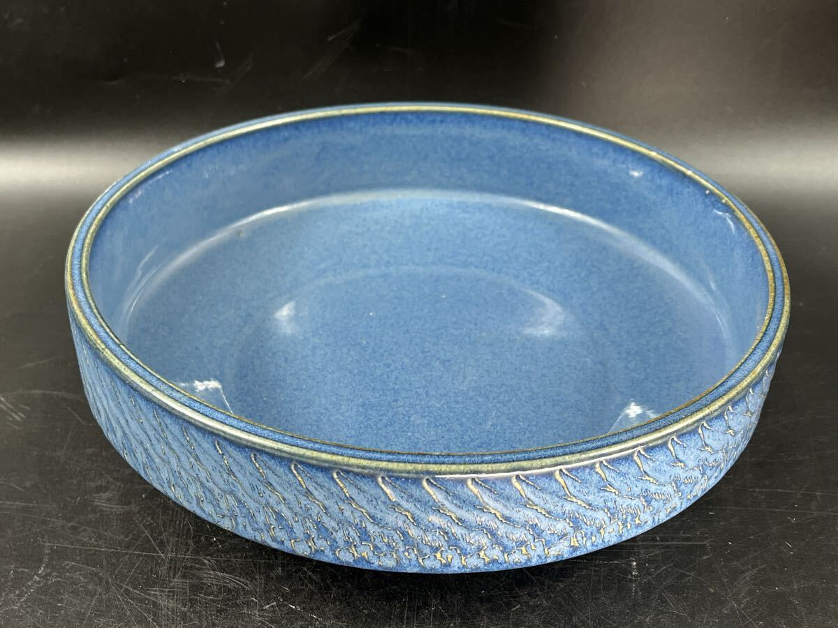 水盤 華道具 青 陶器製 インテリア【博圓】径25.7cm拍卖