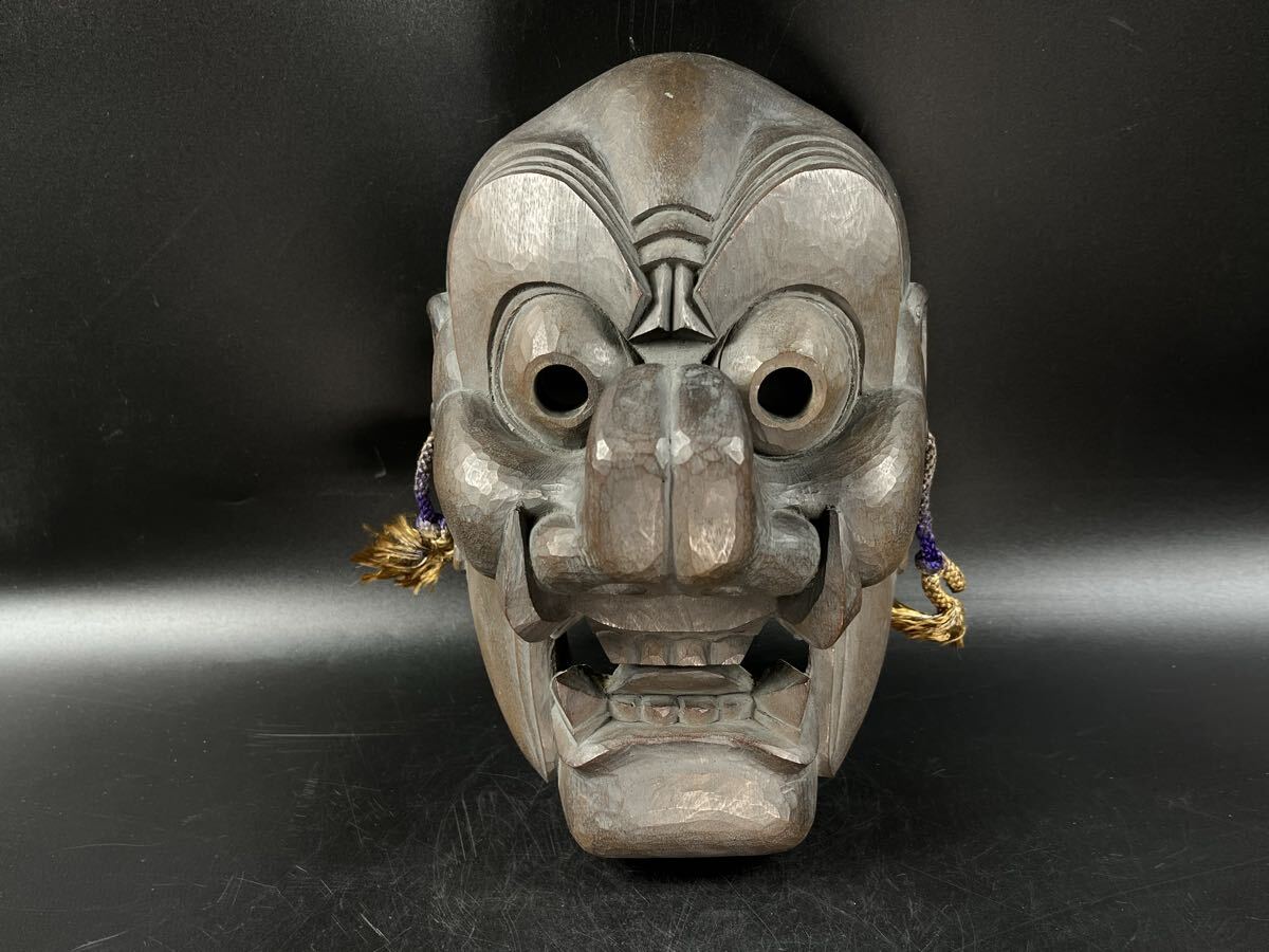 木彫 お面 天狗 鬼 般若 能面 魔除け 壁掛け 歌舞伎 和藝 レトロ 時代物【博圓】高24.7cm拍卖