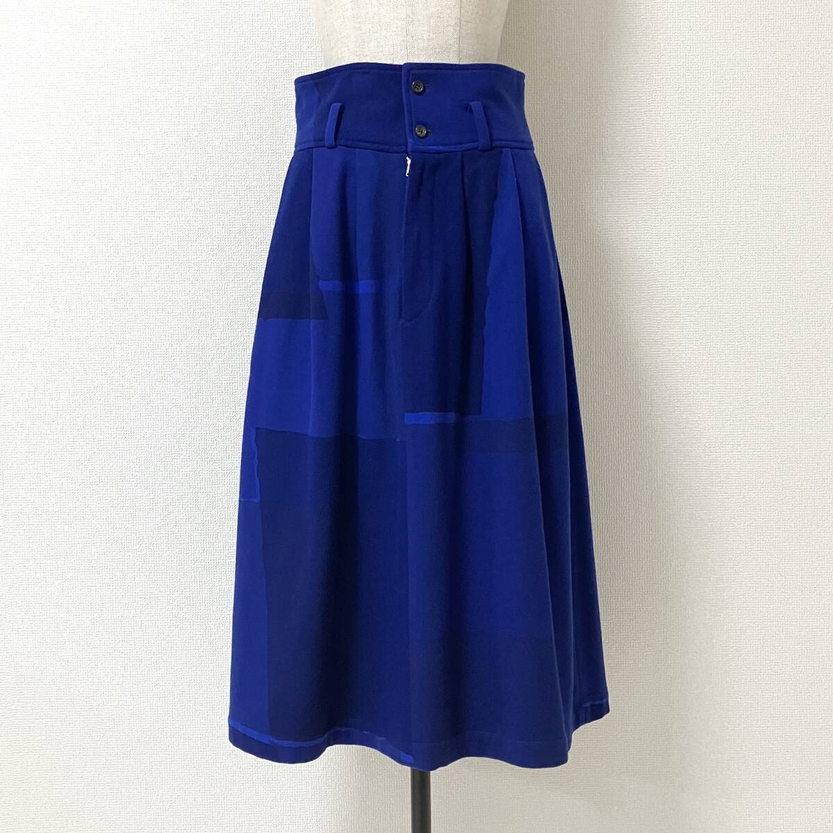 AD1989 COMME des GARCONS ウール フレア スカート チェック 総柄 ブルー 青 Mサイズ コムデギャルソン 80s VINTAGE archive 5090245拍卖