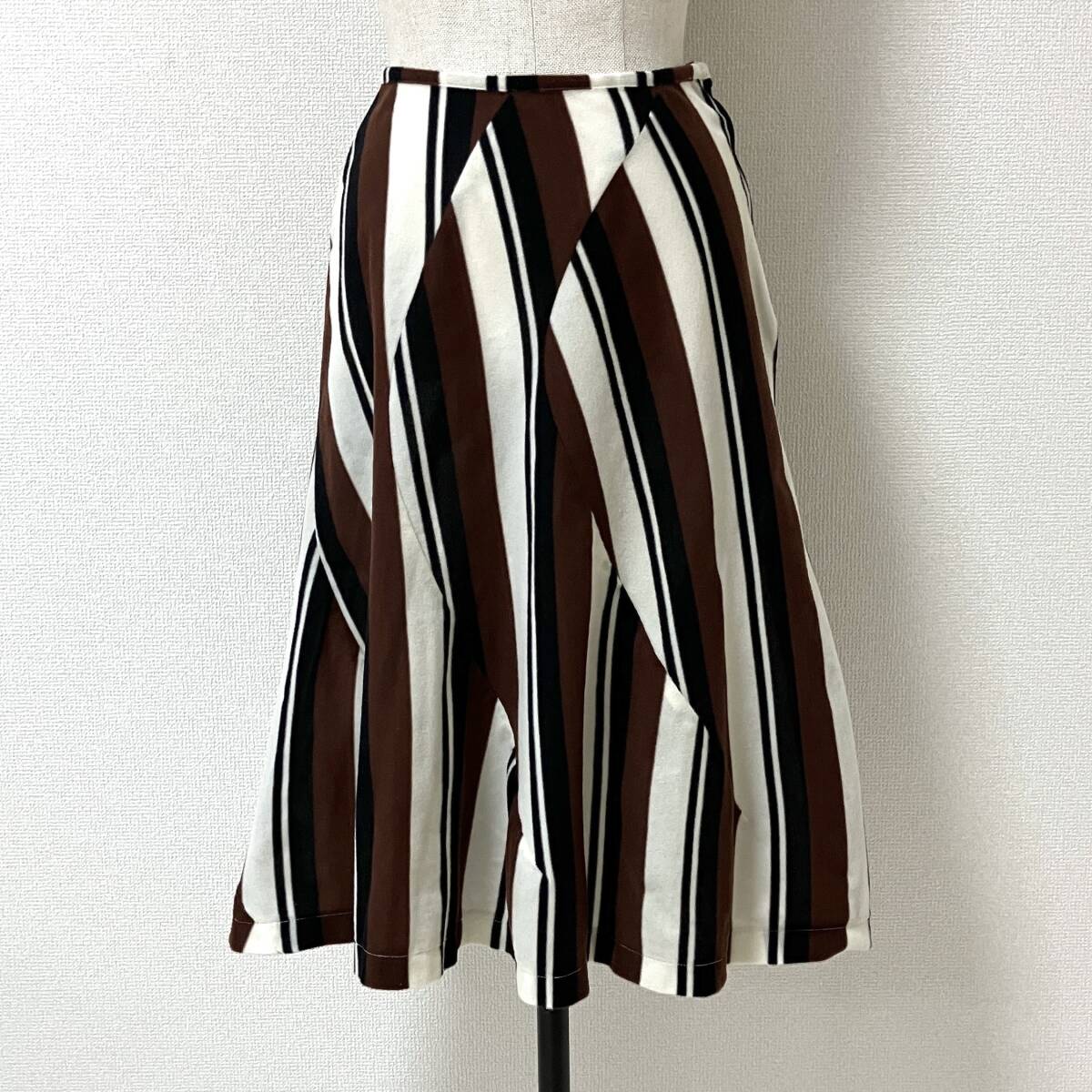 AD1995 COMME des GARCONS ナイロン 起毛 切替 ストライプ スカート 白 黒 茶色 Sサイズ コムデギャルソン 90s VINTAGE archive 5050634拍卖