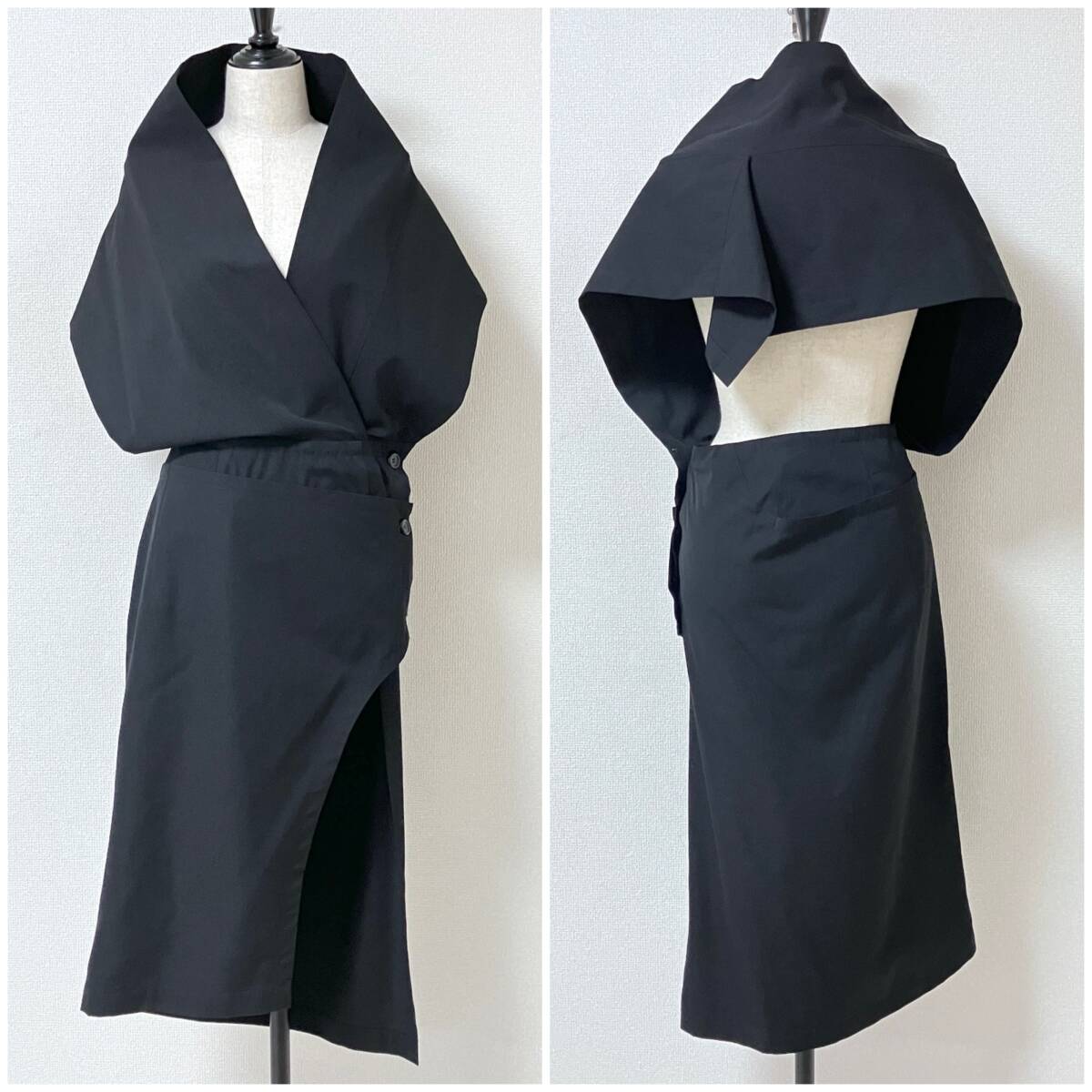 80s 黒の衝撃 COMME des GARCONS 変形 ウールギャバ ジャンパー スカート コムデギャルソン ワンピース VINTAGE archive 5090222拍卖