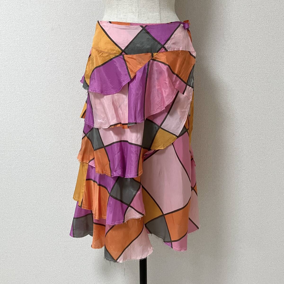 AD2003 tricot COMME des GARCONS レーヨン フリル 巻き ティアード スカート トリココムデギャルソン ラップ VINTAGE archive 5070306拍卖