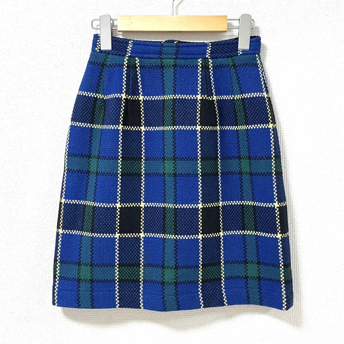 AD1990 COMME des GARCONS ウール タータン チェック タイト ミニ スカート 青系 Sサイズ コムデギャルソン 90s VINTAGE archive 5050588拍卖