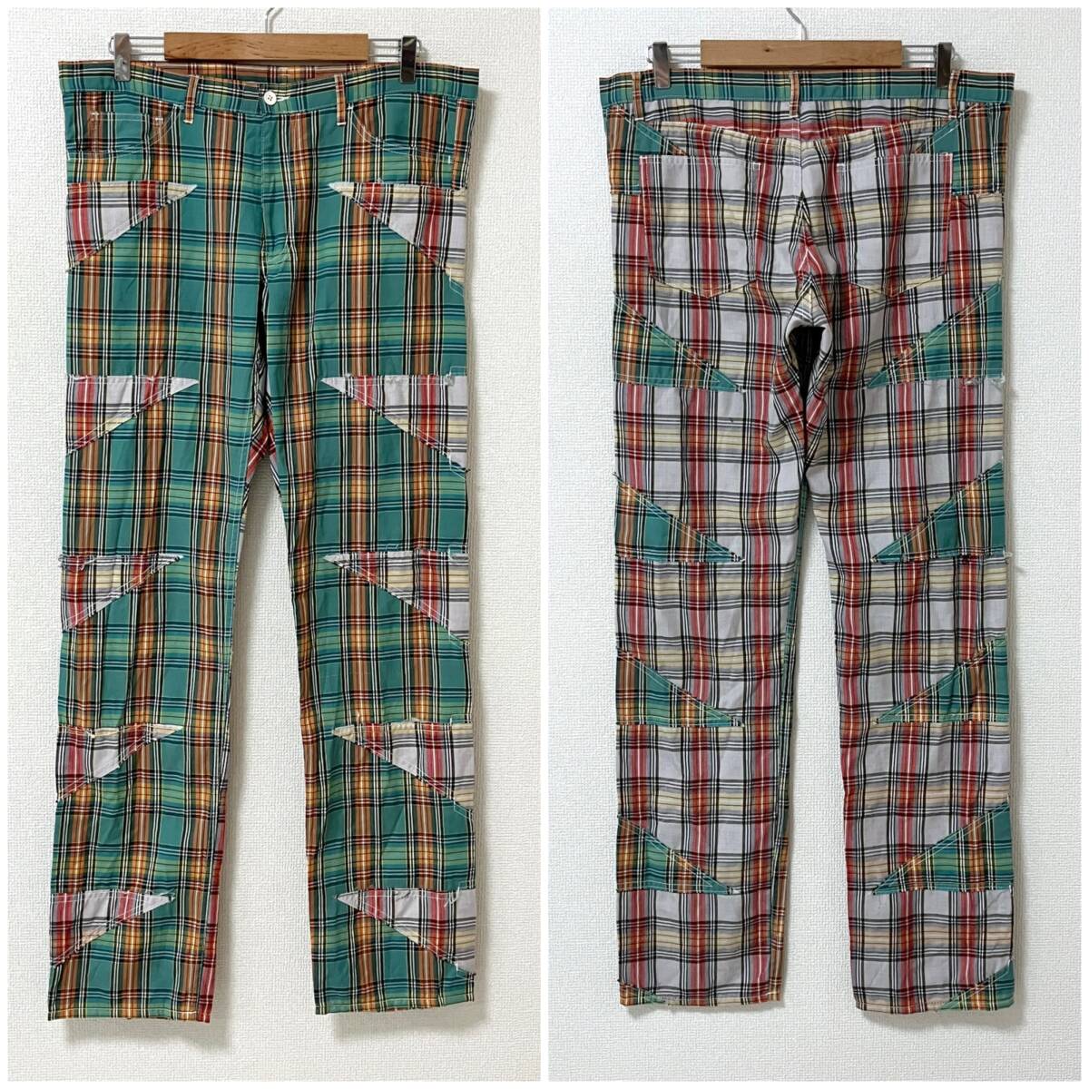 AD2013 孵化期 コムデギャルソンオムプリュス パッチワーク チェック パンツ Lサイズ HOMME PLUS コットン スラックス archive 5060723拍卖