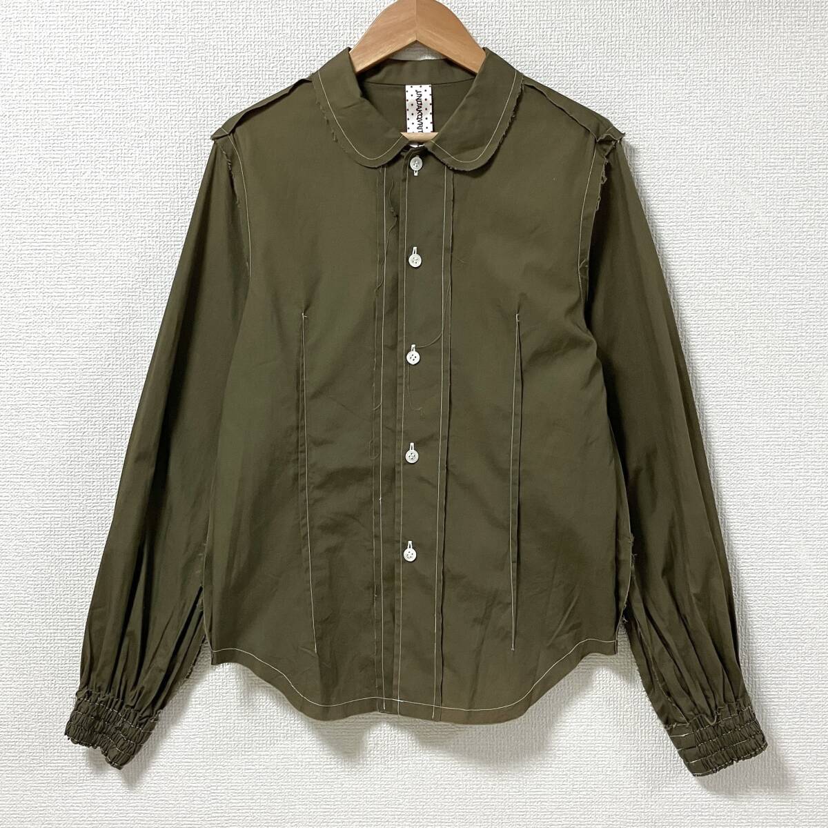 2013AW UNDAKOVRIT インサイドアウト 断ち切り 丸襟 ブラウス カーキ レディース UNDERCOVER アンダーカバー シャツ archive 25110016拍卖