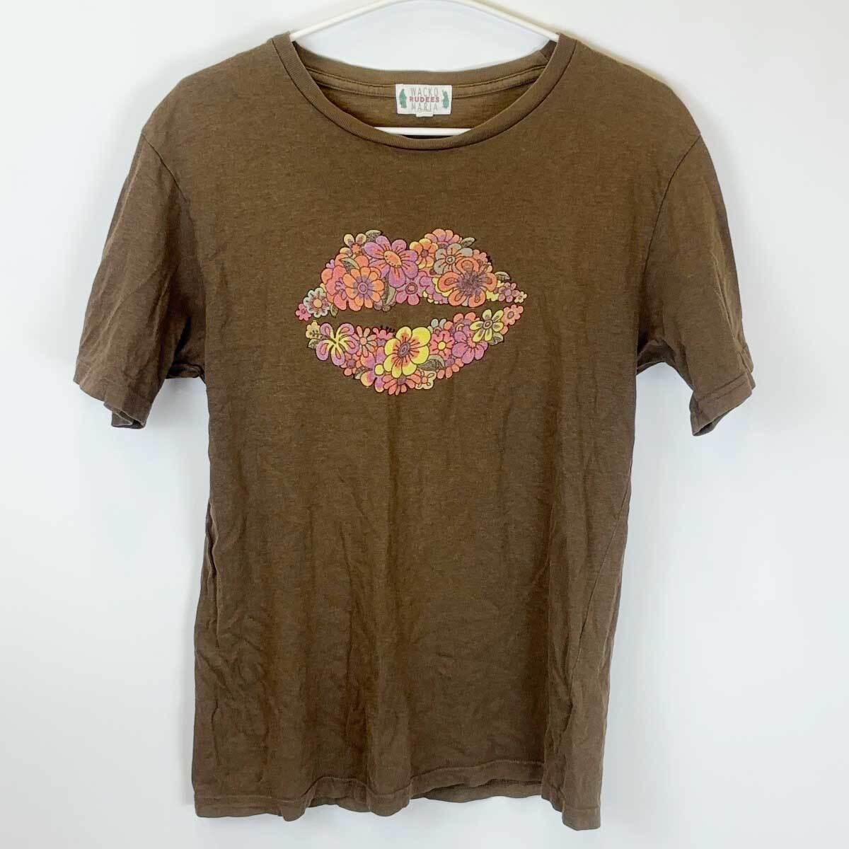 【中古】WACKOMARIA RUDEES ワコマリア 花柄 Tシャツ L ブラウン拍卖
