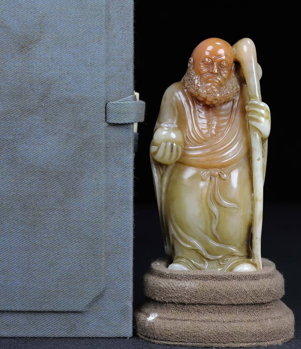 旧 清代 布箱入 寿山石羅漢 『達摩』 印章 文房具 中国古美術 古賞物 唐物 S711拍卖