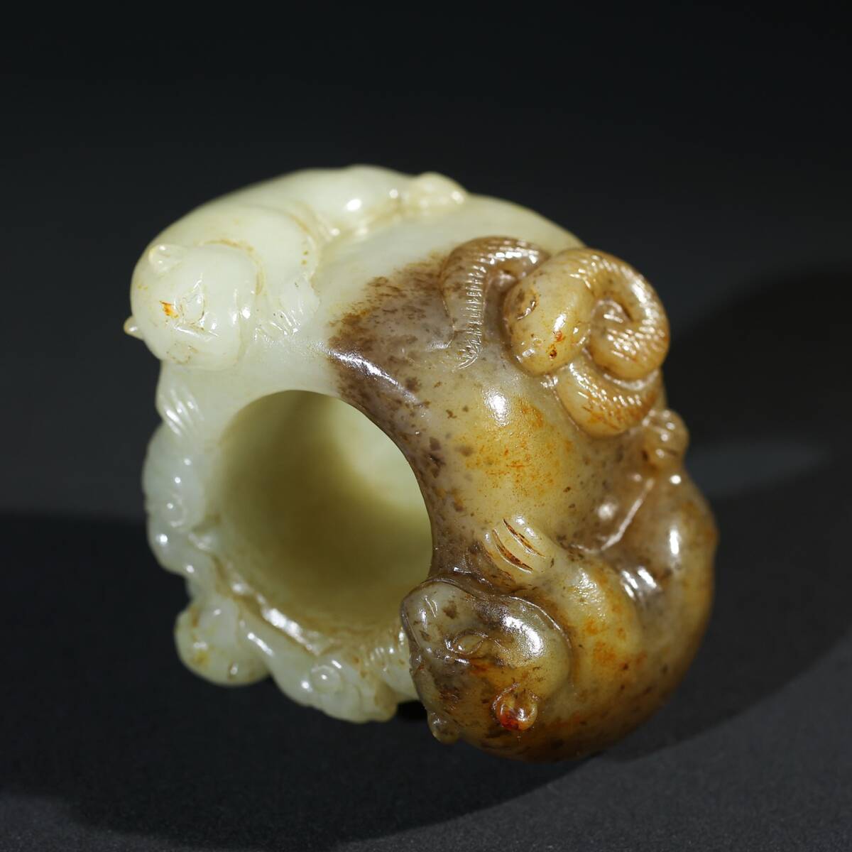 旧 清代 和田玉 英雄戒指 裝身具 中国古美術 古賞物 唐物 S711拍卖