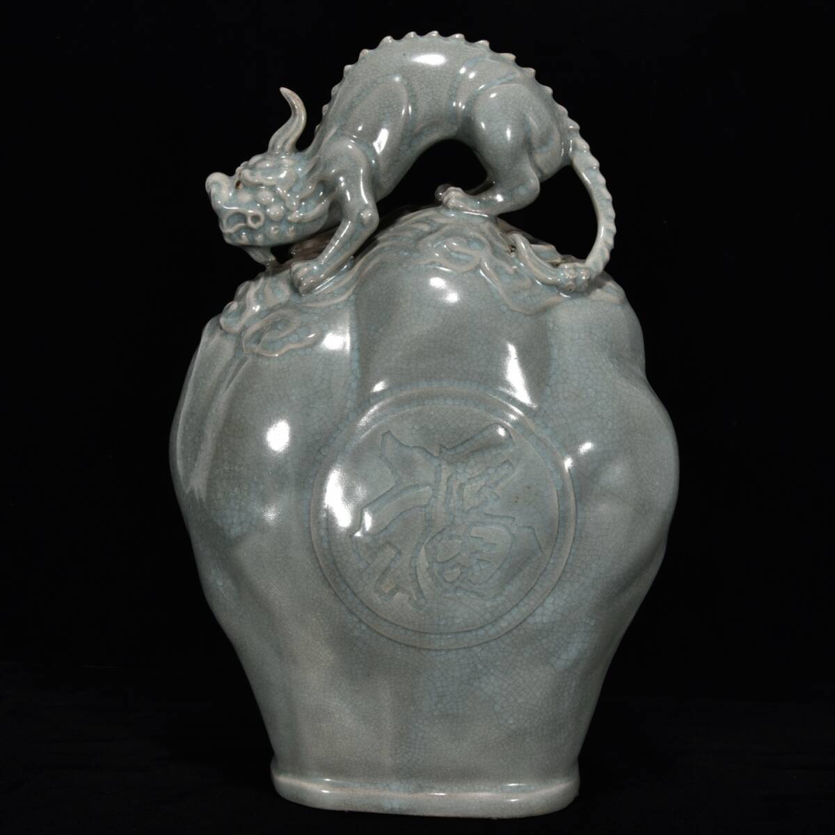 旧 宋 汝窯 汝磁 福寿石 唐磁 古陶磁器 陶芸 中国古美術 古賞物 古置物 唐物 S711拍卖