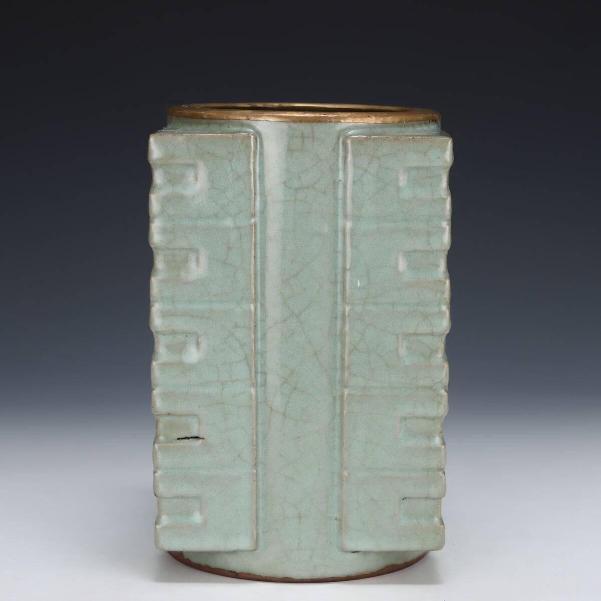 旧 宋代 官窯 灰青釉琮式瓶 唐磁 古陶磁器 陶芸 中国古美術 古賞物 古置物 唐物 K711拍卖