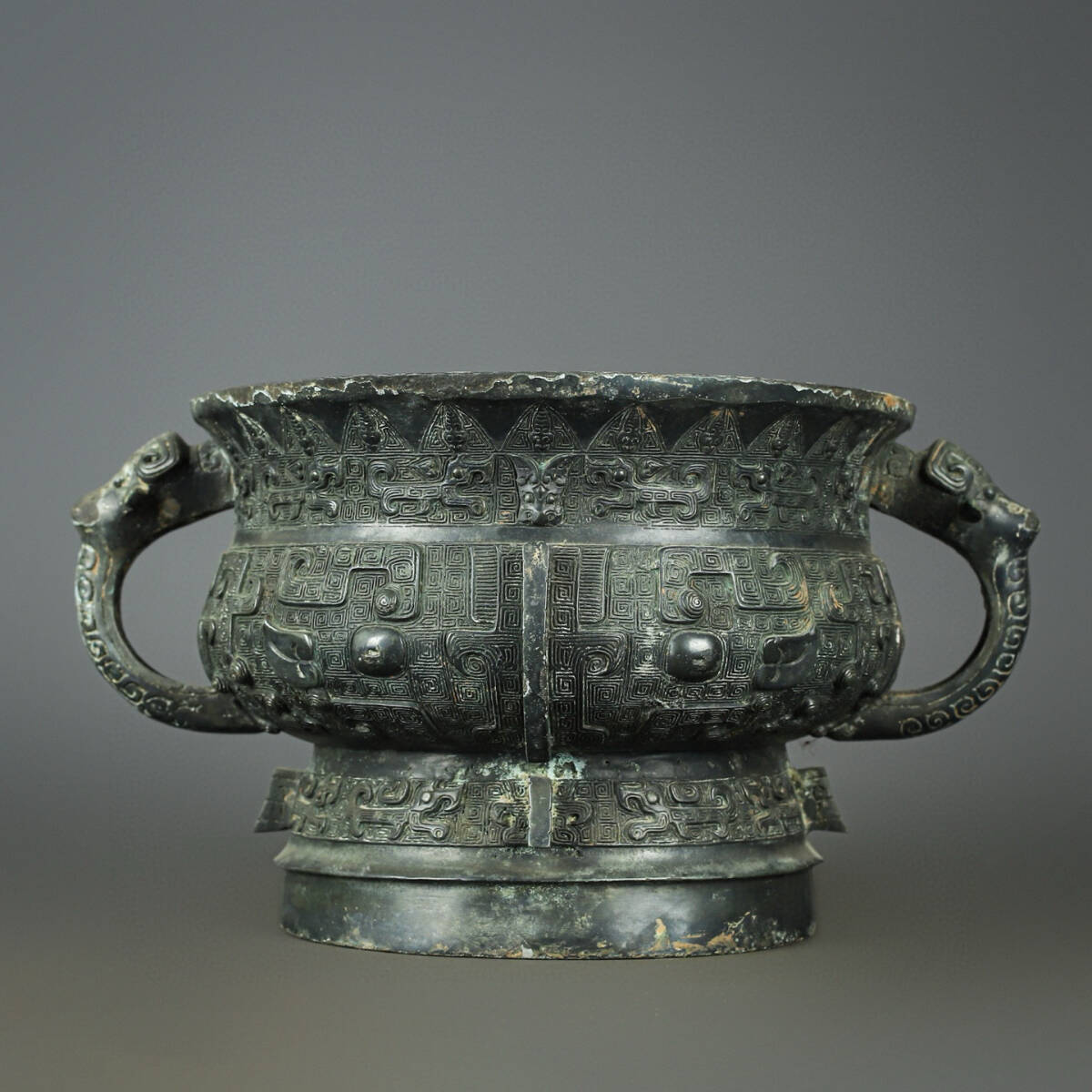 旧 西周 青銅 銅泥金 精工高錫双竜耳罐 古置物 古賞物 中国古美術 唐物 K711拍卖