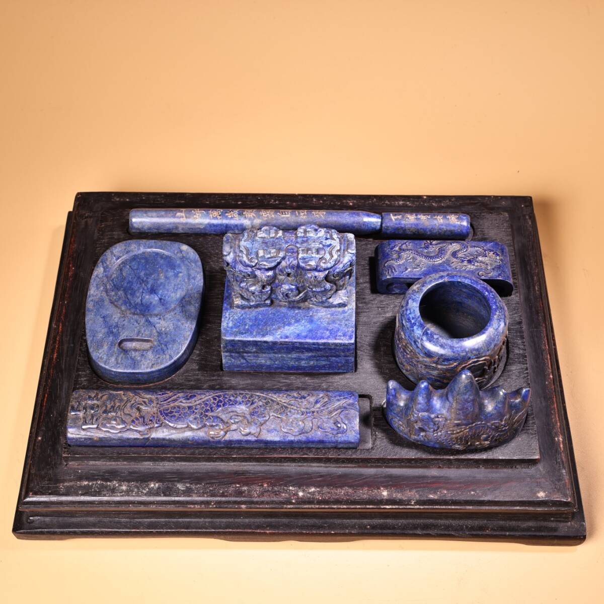 旧 清代 天然 老青金石 皇級御用 文房七宝 一套 中国古美術 古賞物 唐物 S711拍卖