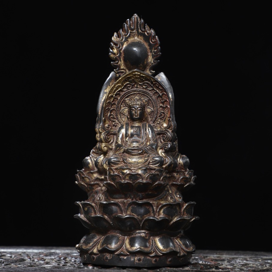 旧 清代 乾隆年制 銅拓金 三面翻 仏像 古賞物 古置物 中国古美術 唐物 K711拍卖