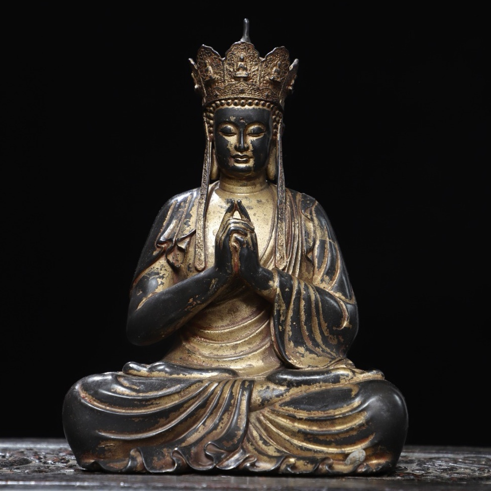 旧 明代 宣德年制 銅拓金 地藏王 仏像 古賞物 古置物 中国古美術 唐物 K711拍卖