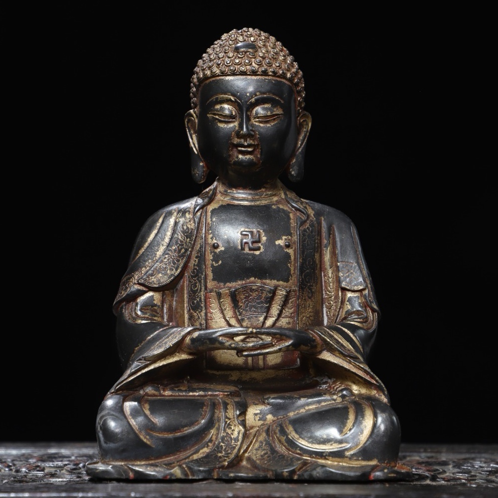 旧 明代 永樂年制 銅拓金 釋迦牟尼 仏像 古賞物 古置物 中国古美術 唐物 K711拍卖