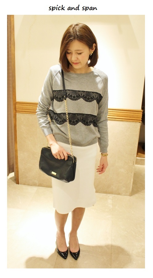 スピックアンドスパン*spick and span★レーヨンストレッチフロントレースニット/新品拍卖