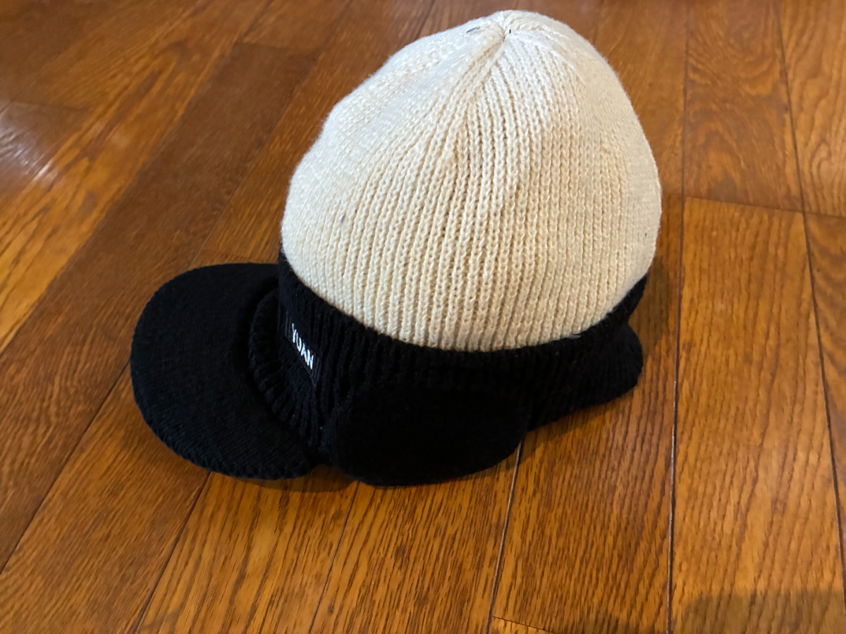 新品A3 防寒ウール混ニット帽耳当て一体 つば付き 裏地起毛拍卖