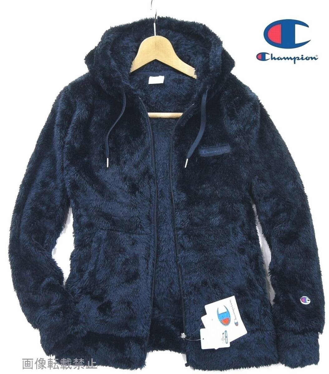 新品 秋冬 Lサイズ/ チャンピオン 袖ロゴ シェルパ フリースジャケット 紺 ネイビー 肉厚 ボア フーデッド ブルゾン Champion拍卖