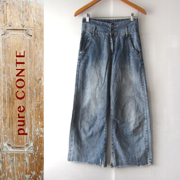 美品 pure CONTE/ピュアコンテ★ カットオフ ワイドデニム M拍卖