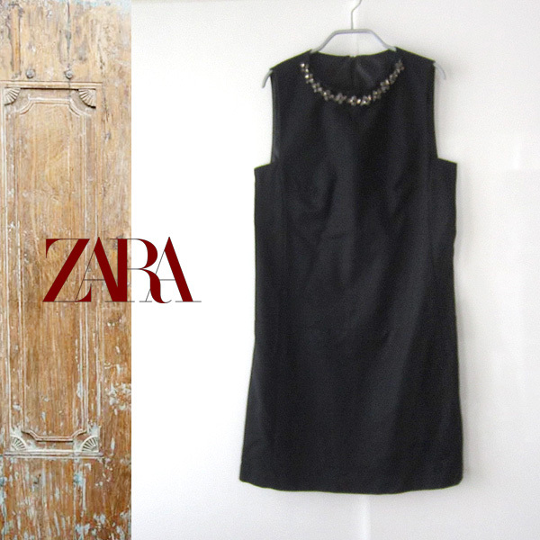 美品 ZARA/ザラ★ カットビーズの付いたノースリーブワンピース 黒拍卖