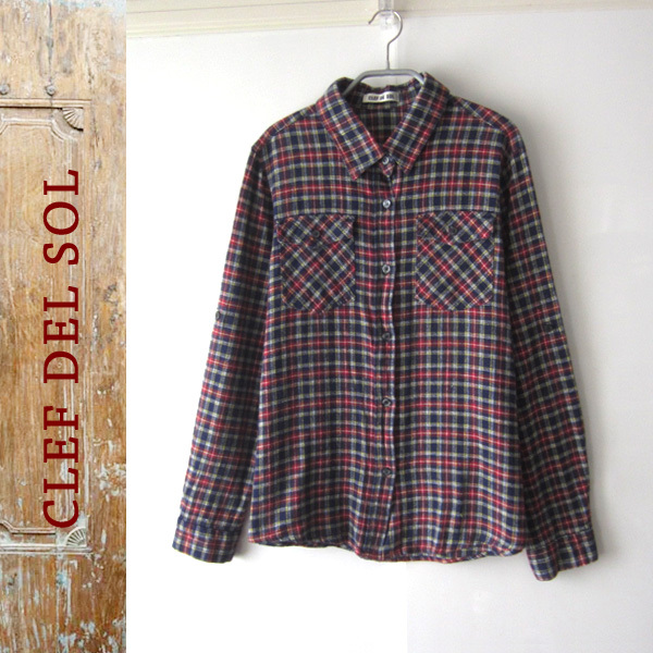 美品 CLEF DE SOL/クレドソル★ コットン チェック 半袖シャツ L拍卖