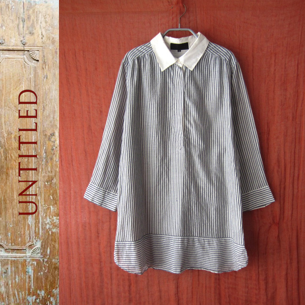 美品 UNTITLED/アンタイトル★ 銀ラメ入りストライプ 長袖シャツ拍卖