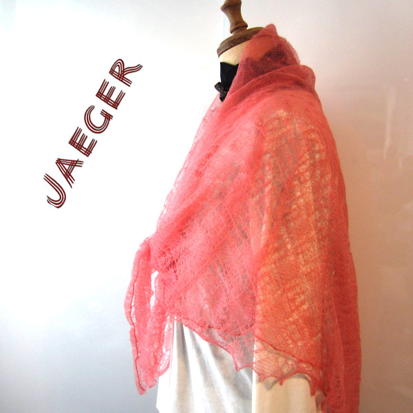 タグ付き新品 イギリス製 JAEGER/イエーガー★ ウール レース 大判スカーフ拍卖