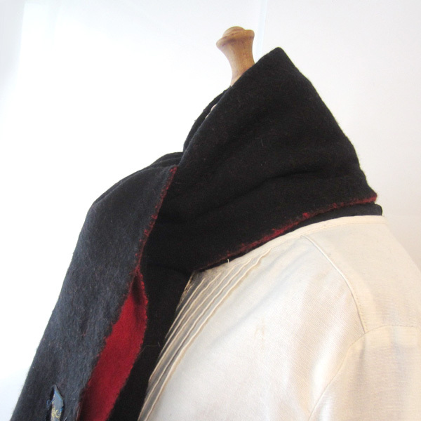 美品 Cashmere★ 黒/赤リバーシブル カシミヤマフラー 拍卖