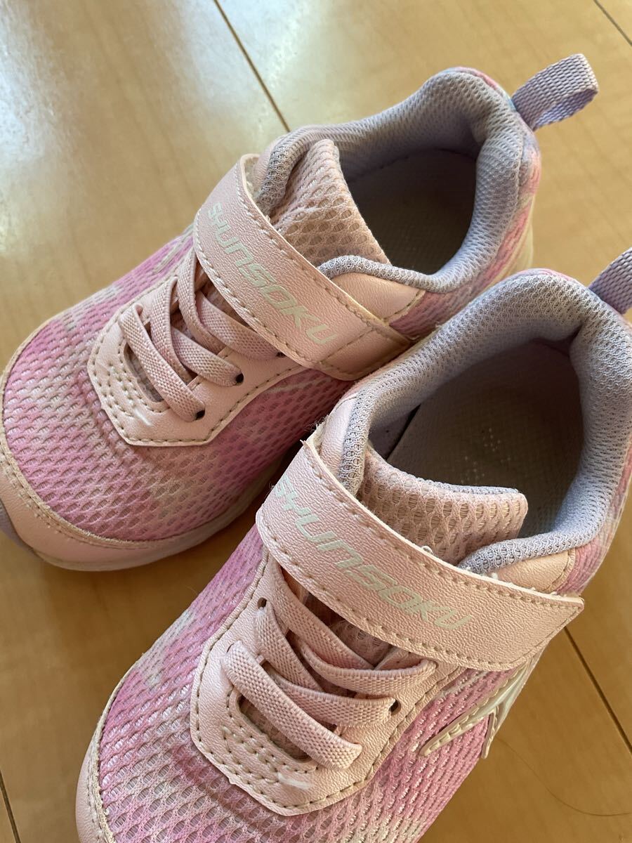 瞬足 ピンク メッシュ スニーカー ループ付き 16.5拍卖