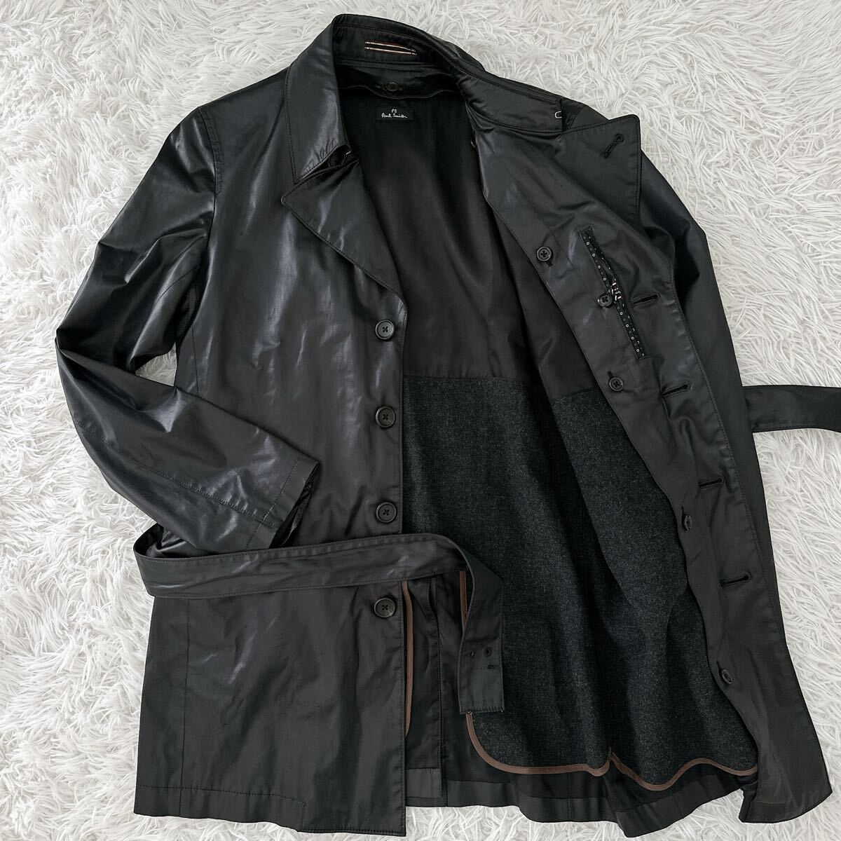 ポールスミス 【極上カシミヤ】Lサイズ PS Paul Smith トレンチコート ロングコート ライナー付 最高級 カシミア ステンカラー ブラック拍卖