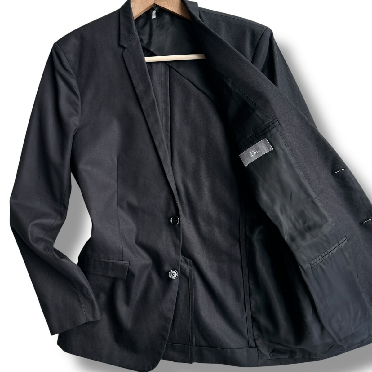 希少Lサイズ◎【王者の風格】 DIOR HOMME ディオールオム ナローラペル テーラードジャケット 48 メンズ ブラック 黒 イタリア製 最高級拍卖