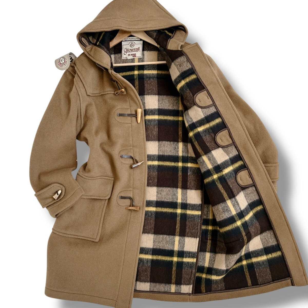 未使用タグ付き◎希少XLサイズ gloverall CLASSIC グローバーオール 肉厚 ダッフルコート 50 キャメル 英国製 チェック柄 ロング丈 メンズ拍卖