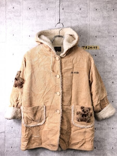 NU Child Bear キッズ 女の子 くまさん アップリケ付き コーディロイ 裏ボア コート 130 ベージュ拍卖